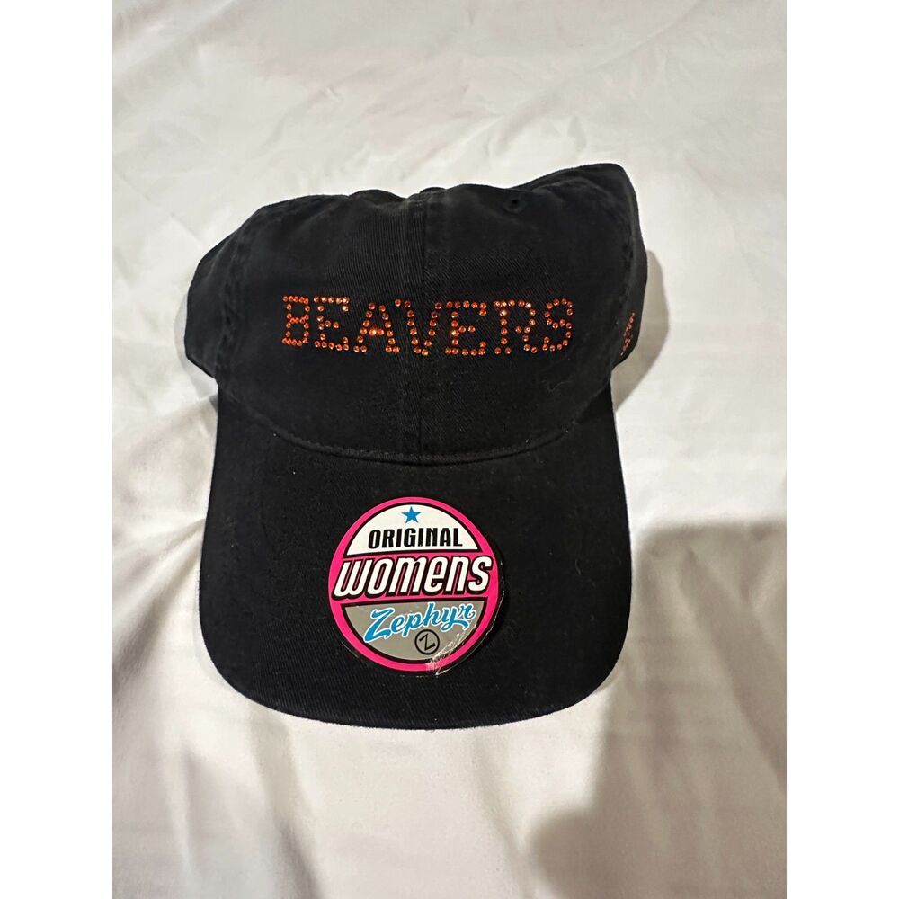 Zephyr Black 'BEAVERS' Baseball Cap with Orange Studs